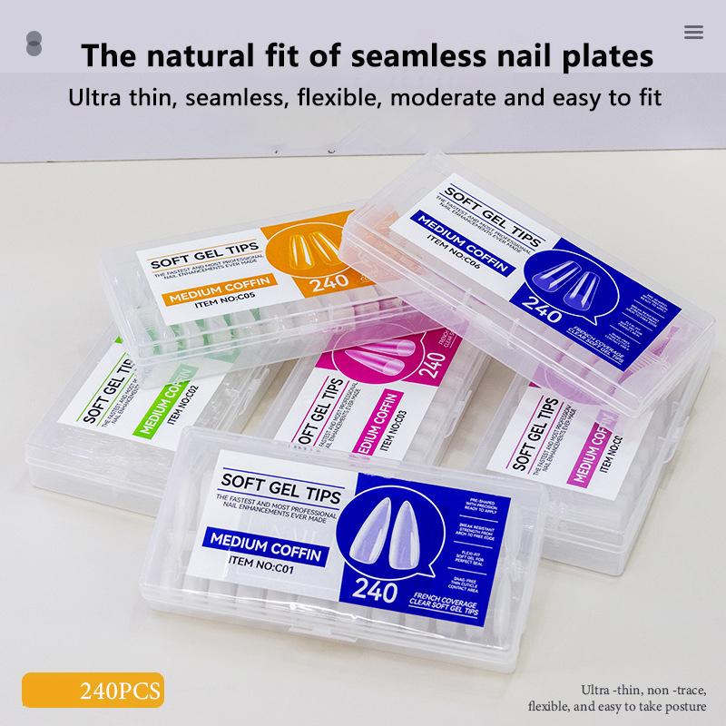 240Pcs Boxed Clear Press Fake Nails Tips Ultrathin Full Paste Fake Nails Wearing Armor Nail Tools