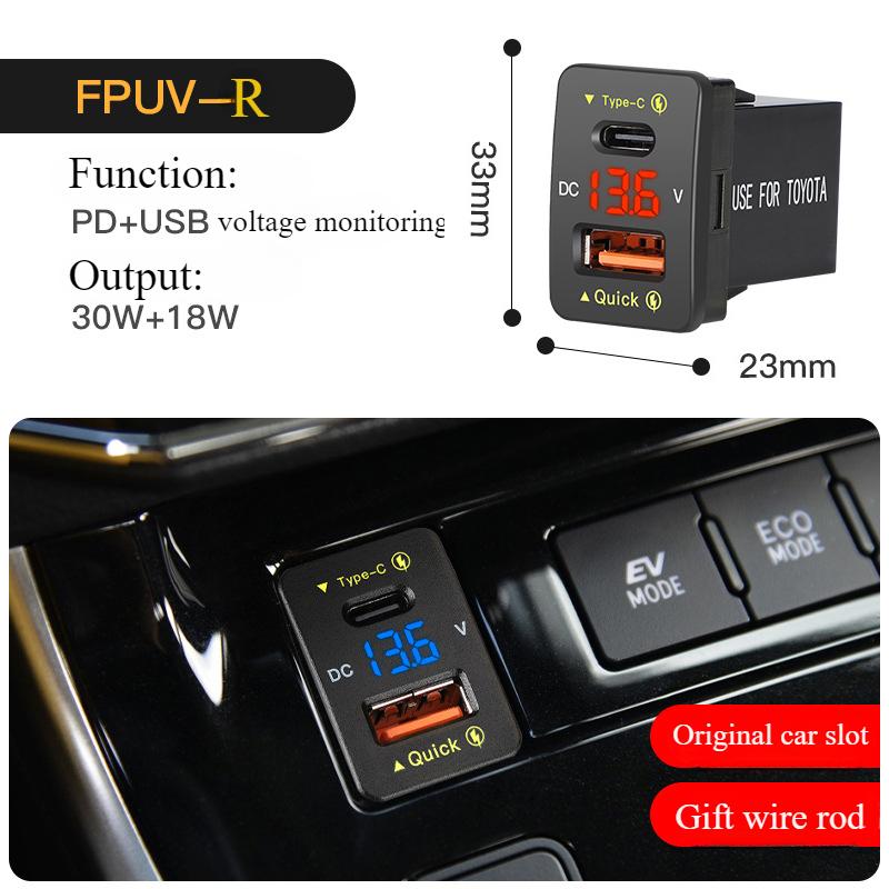 QC PD 3.0 USB Car Charger Auto Mobile Phone Charger Adapter Fast Charging LED Voltage Display for Toyota Series