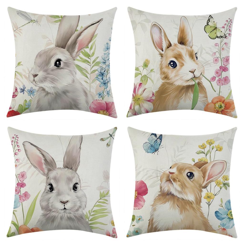 New Spring Butterfly Flower Rabbit Linen Pillowcase Car Sofa Lumbar Pillow Cushion