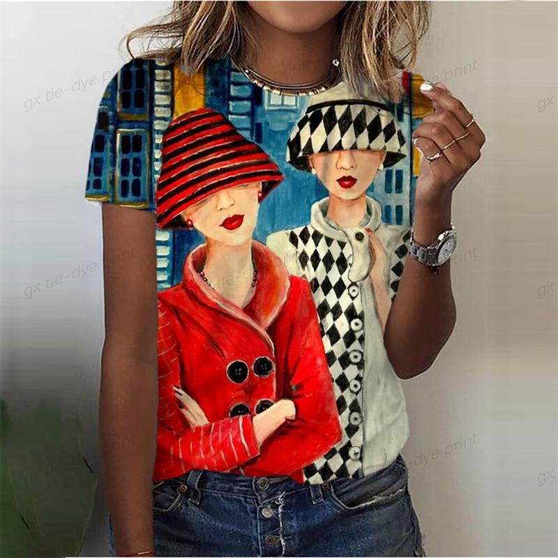 Classic Girls Face Painting 3D Graphic Tee Fashion Floral Print T Shirts For Woman Girl Street Harajuku Colorful Tshirt Tops