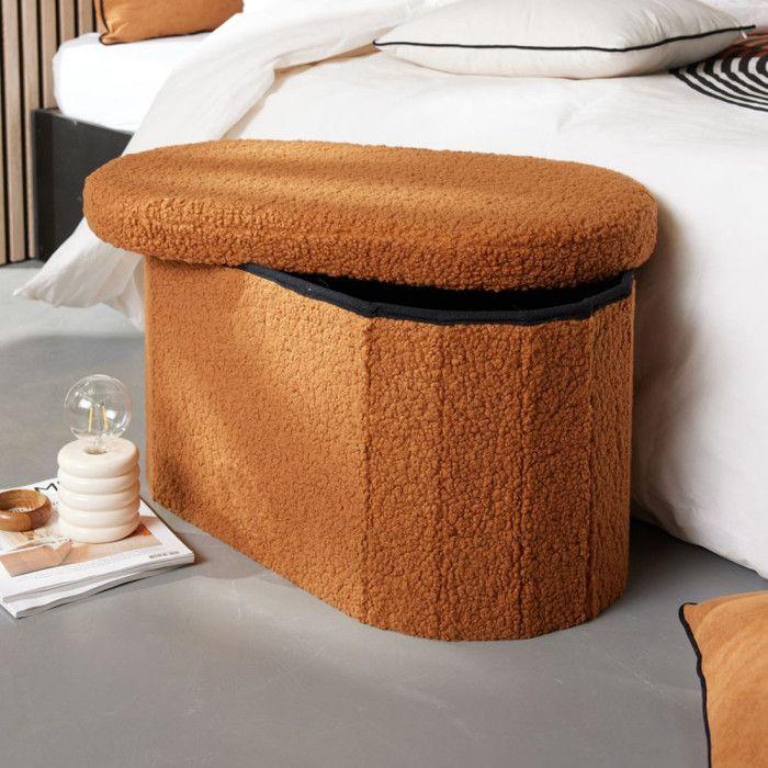 Oval Folding Storage Bench Bouclette "Teddy Moka" La Factory - Teddy Moka Amber