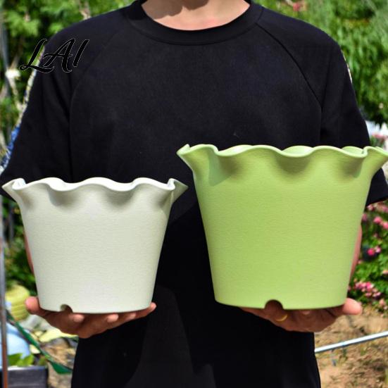 Plant Pots for Courtyard Large Flower with Drainage Holes And Tray Saucers Ruffled Edge Planter Decorative Home Indoor Outdoor Plants Creative