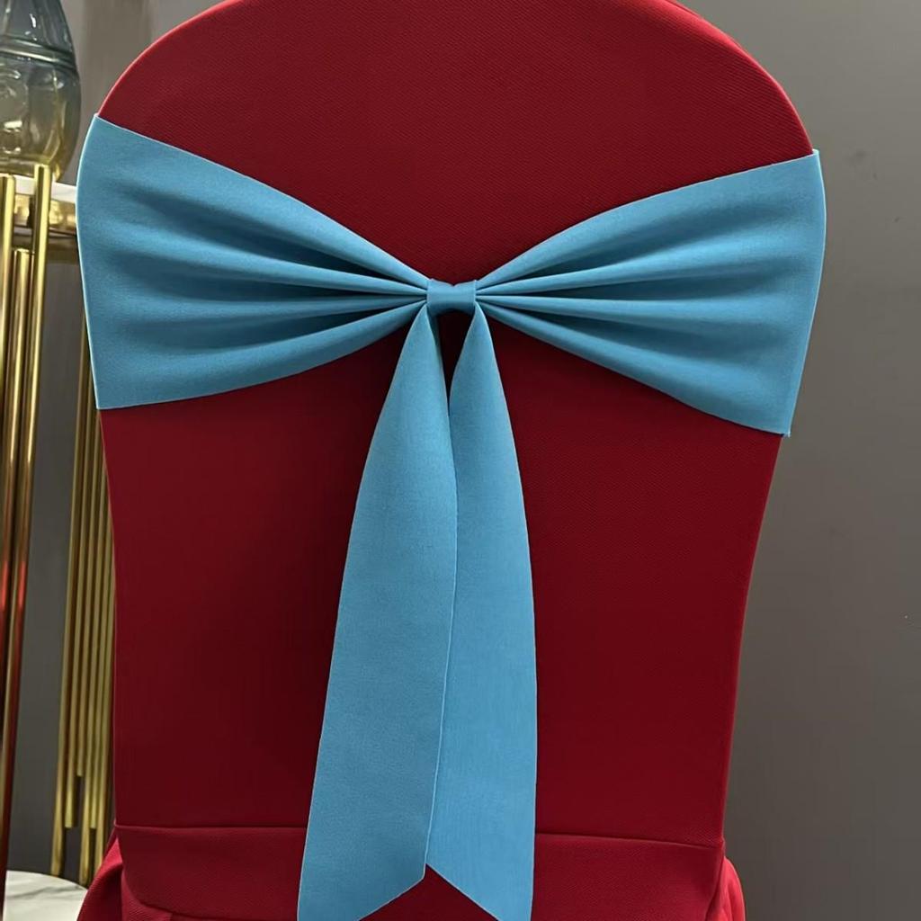 Elastic Chair Back Cover with Decorative Flower Tie for Banquets