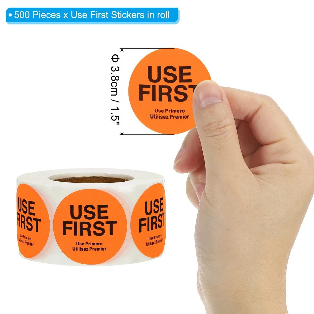 500pcs Permanent Inventory Labels Use First Stickers Orange Stickers for Organization Stockroom Office School Stationery Supplie