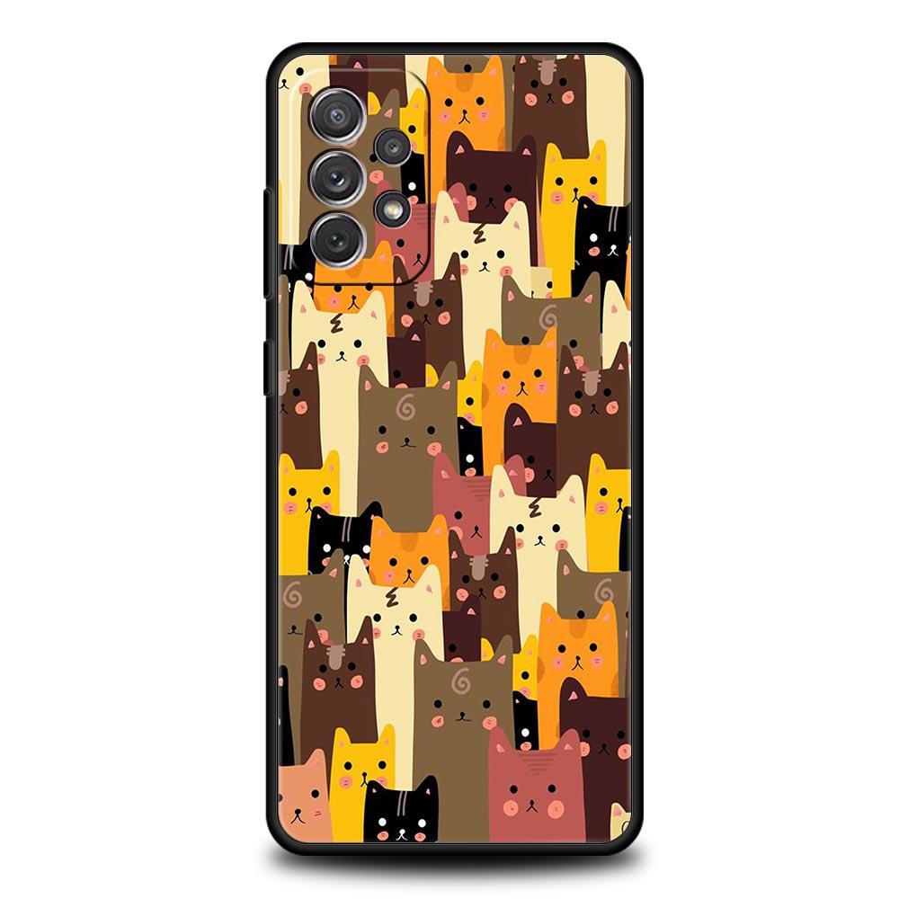 Cartoon Cats Background Phone Case For Samsung Galaxy A51 A71 A41 A31 A21S A11 A01 A03S A13 A23 A33 A53 A73 5G A12 A32 Cover