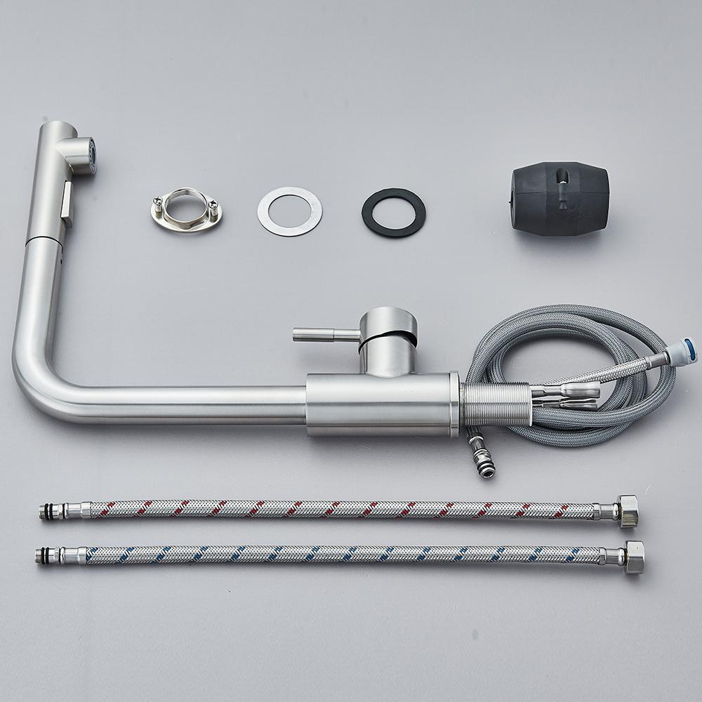 Pull Out Kitchen Sink Faucet High Pressure Two Model Stream Sprayer Nozzle Stainless Steel Tap Deck Install Hot and Cold Water