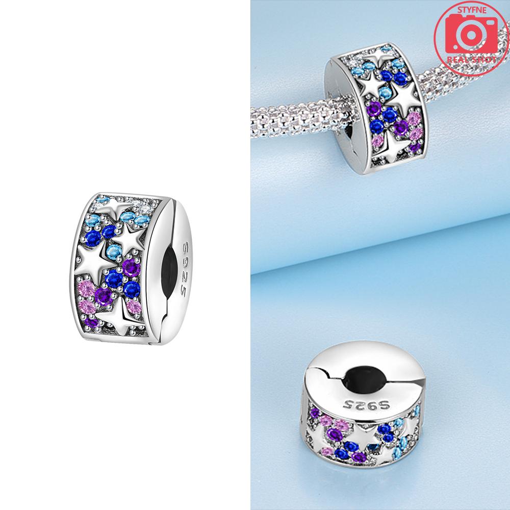 925 Silver Purple Romantic Starry Planet Beaded Necklace Charms Beads Fit Bracelet Women Diy Accessory Fine Gift