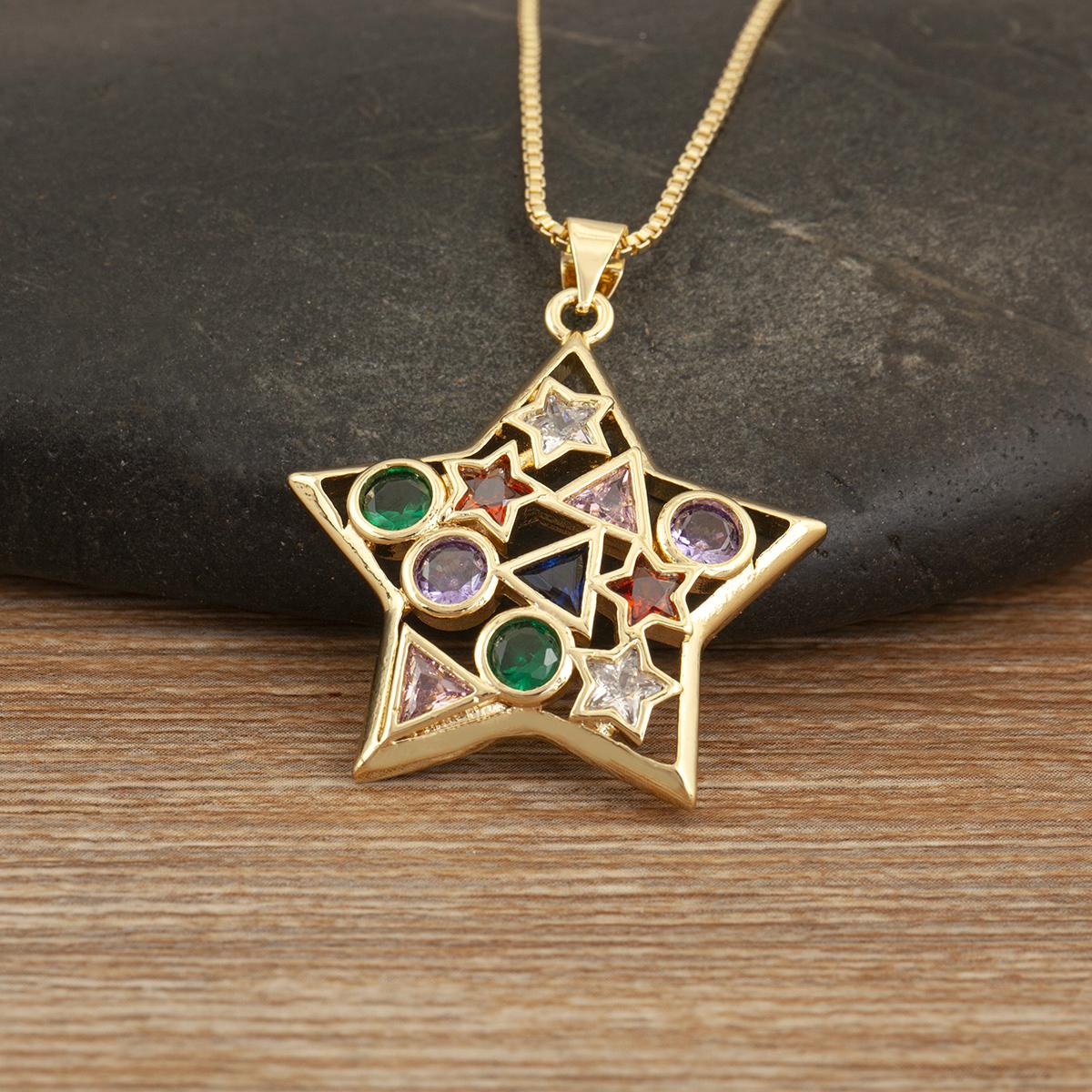 

Nidin Hot Sale Round/Water drop/Star Shape Full Colorful Zircon Charm Pendant Necklace For Female Elegant Aesthetic Jewelry Gift звезда