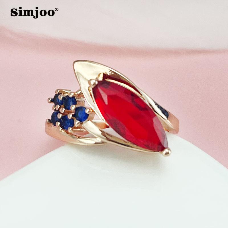 SIMJOO Zircon Ring Fashion Horse Eye Pigeon Gemstone Ring for Women