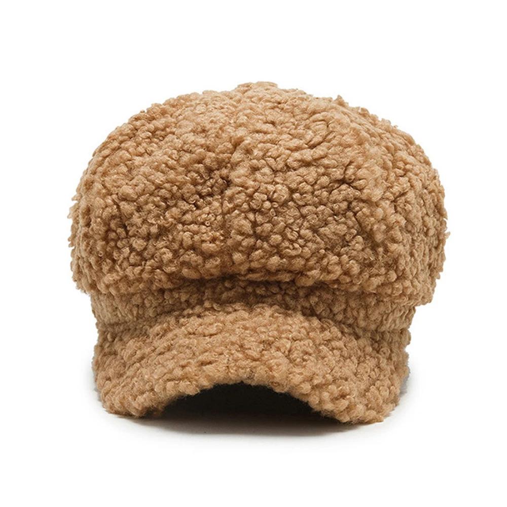 Fashion Lamb Wool Berets for Women Autumn Winter Painter Hat Octagonal Cap