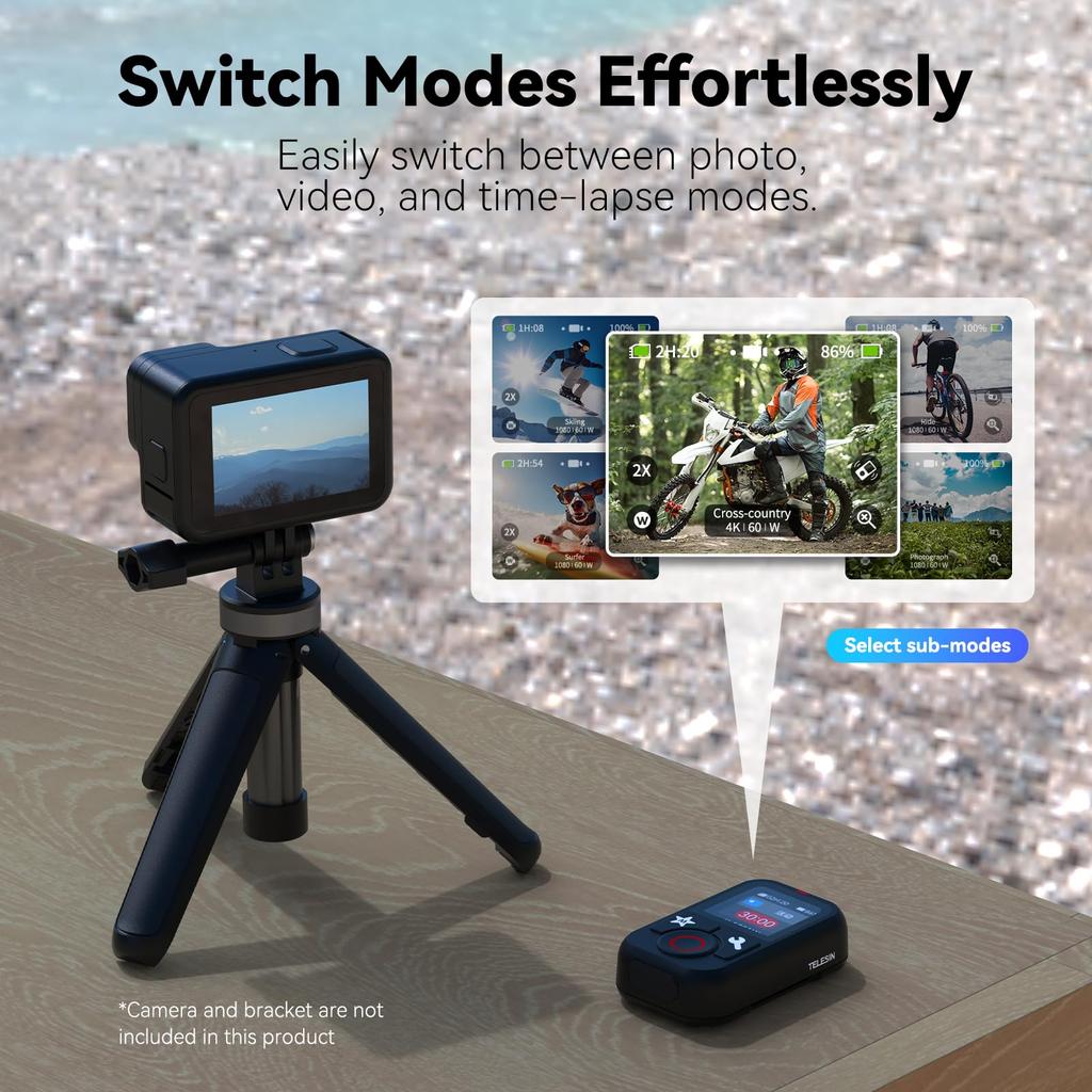 TELESIN T13 Waterproof Wireless Remote Control for GoPro Color LCD Smart Controller with Wrist Compatible with GoPro Hero Action Cameras Display,