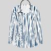 Women Plus Size V Neck Long Sleeve Printed Blue White Nurse Scrub Top With Front Pockets