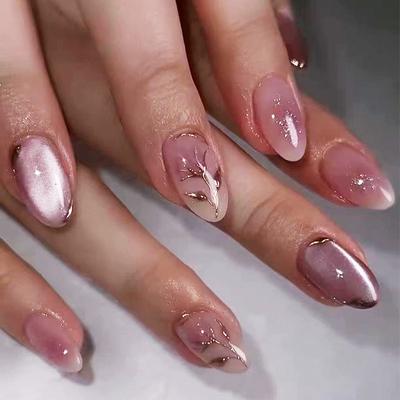Faux ongles Porter une fleur pour ongles Patch pour ongles amovible Patch pour ongles Rose Patch pour ongles court en amande