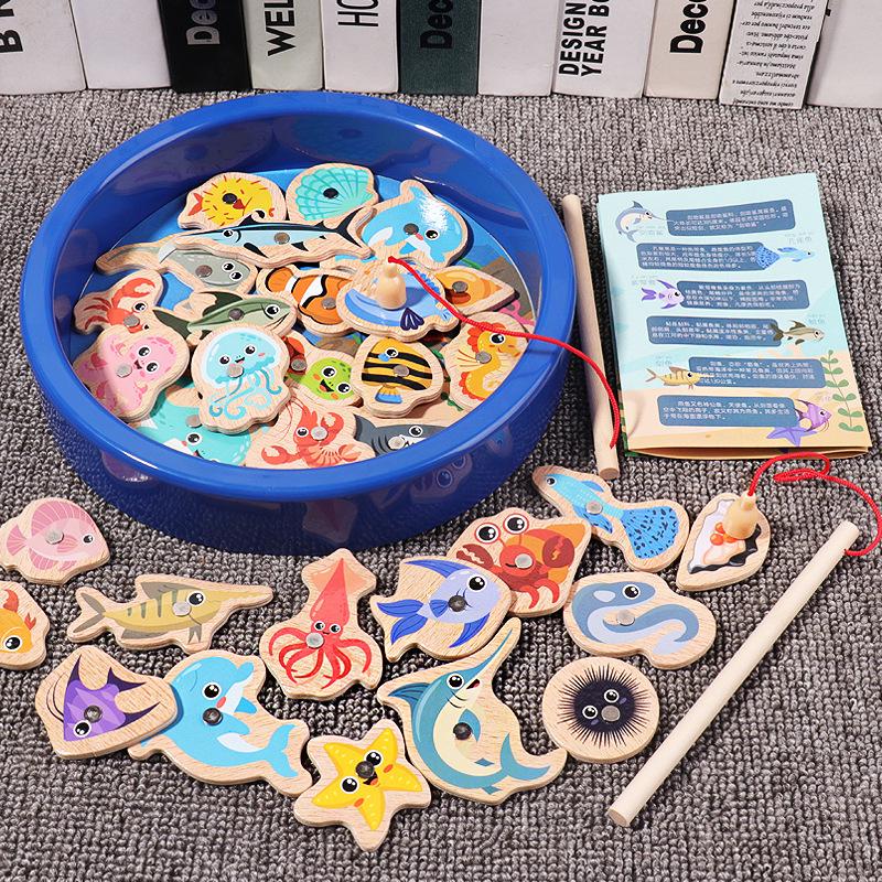 Wooden Magnetic Ocean Fishing Game Toy for Early Education and Parent-Child Fun