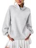 Women's Fleece-Lined Ribbed Turtleneck Sweatshirt Long Sleeve Casual Loose Pullover