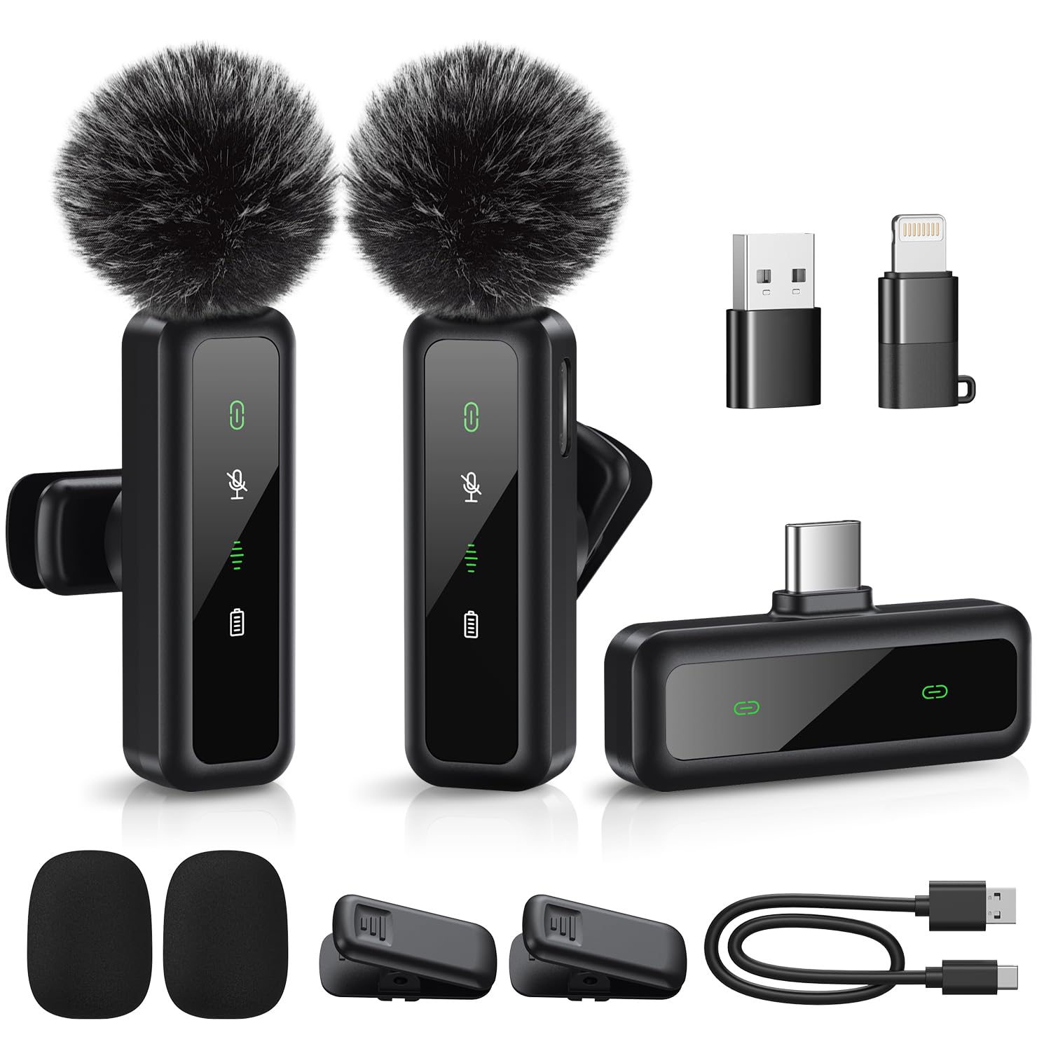 

[2025 New Lapel Microphone] Wireless Lapel Microphone, Compatible with iPhoneAndroid, Simultaneous Use for Two People, Instant Connection, Noise