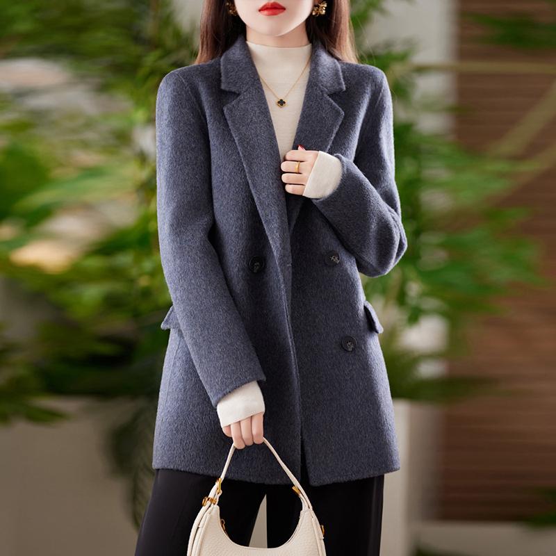 Cashmere Women Coat TIDENOVEL Autumn Wool Long Coat Handmade Pea Coat Winter Warm Wool Jacket Overcoat