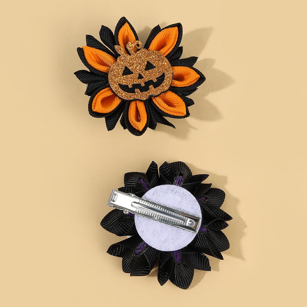 2Pcs Halloween Flower Hair Clips Glitter Pumpkin Skull Decor Hairpins For Girls Kids Costume Party Gothic Headwear Accessories