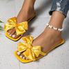 Women's Flat Slippers Women's Outside Wear Square Head Bow One Line Women's Light Flat Sandals