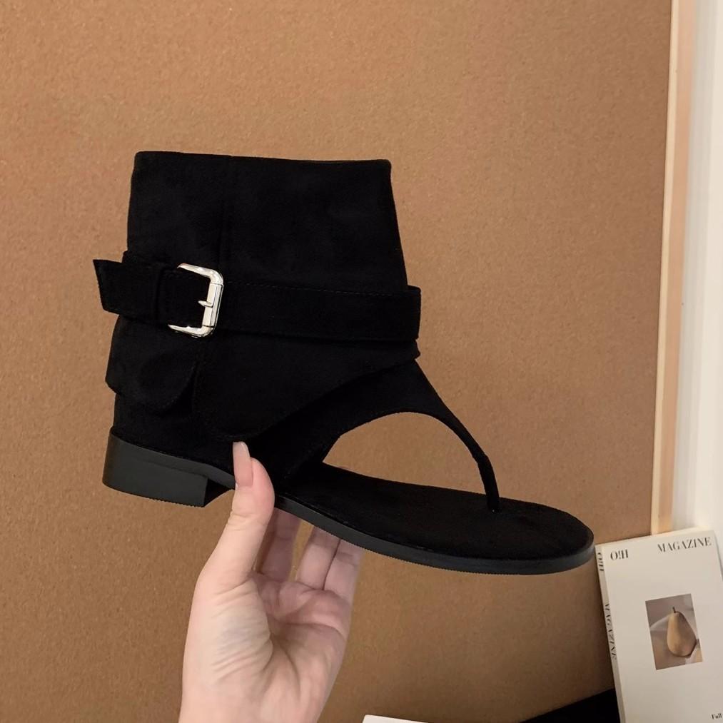 Coarse heel khaki toe cool boots short boots women's boots new summer with skirt western boots summer sandals