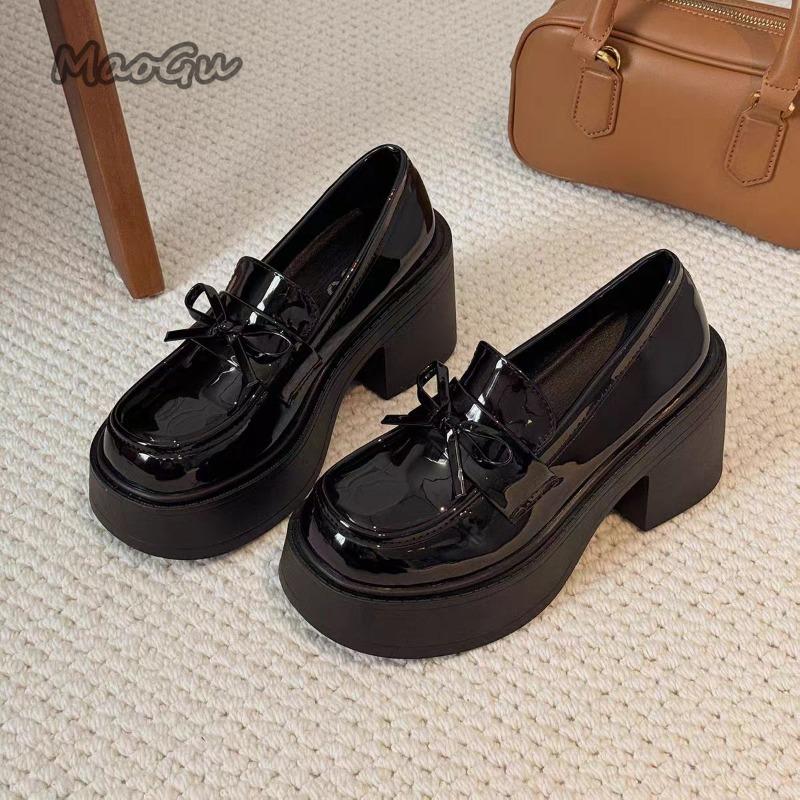 British Style Thick Sole Leather Shoes for Women Spring Autumn  New Versatile Height Increasing Loafers Slip-On Casual Shoes