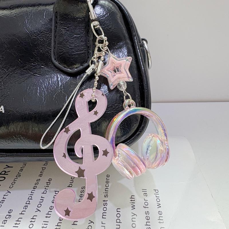 1Pcs Y2K Musical Notes Star Earphone Beaded Keychain Creative Mini Headset Pendant Keyring Paired Lanyard Key Chain