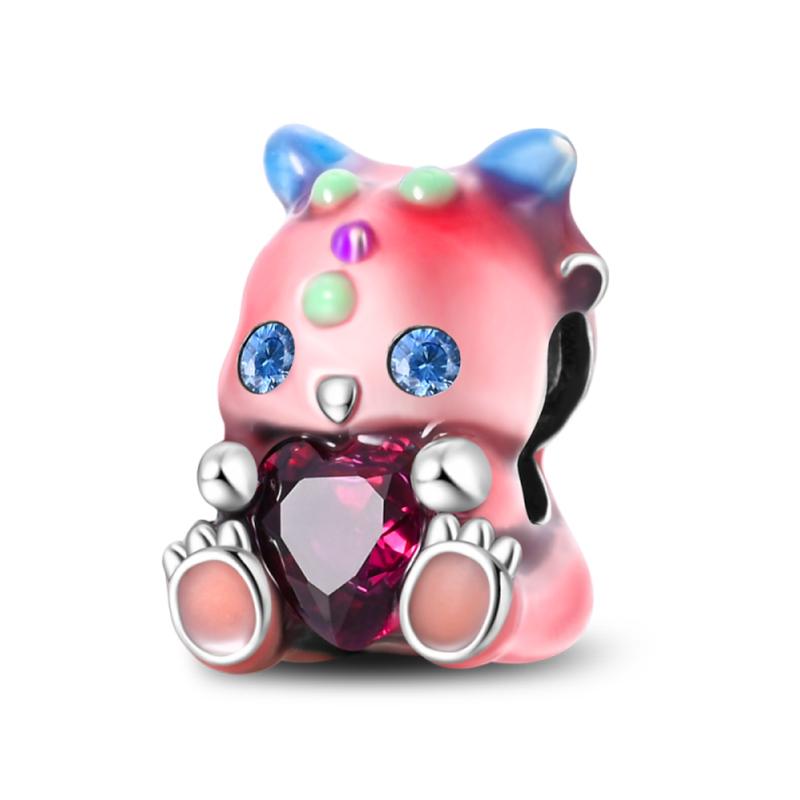 925 Silver Color Pink Rabbit Sheep Cat Dog Animal Charms Beads Fit 3mm 925 Bracelets Fine DIY Birthday Jewelry Make