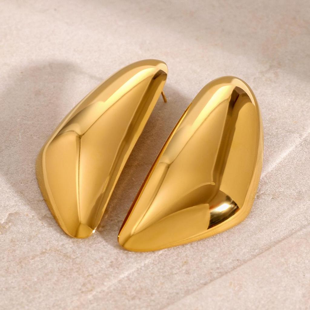 Jieding Exaggerated 18k Gold-Plated Stainless Steel Stud Earrings - Elegant Color-Preserving Jewelry