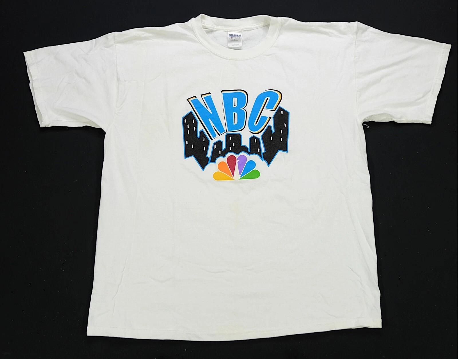 Rare Vintage NBC Peacock NYC Buildings T Shirt 2000s TV Station Network White XL S