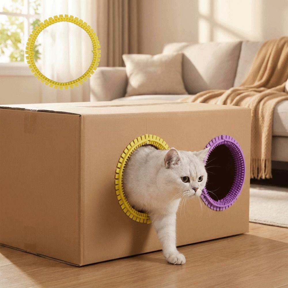 Soft Tooth Cat Self Groomer Hair Reduction Cat DIY Rubbing Ring Grooming Tunnel Cat House