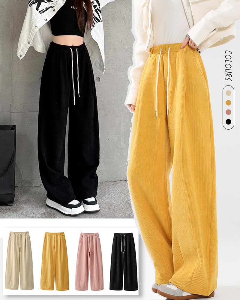 MTUIOY Manchester Varma och Bekväma för Höst och Enfärgad Lös Passform Svart Storlek S Dam Fodrade Fleecebyxor, Vinter, Vida, Tjocka, Vardagliga, Färg,