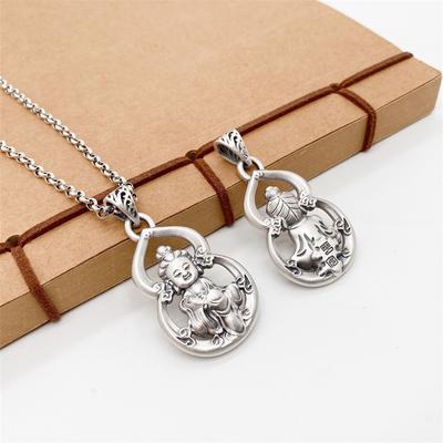 Lucky Gourd Avalokitesvara Pendant For Men Jewelry Retro Personalized 925 Silver Chain Necklace Male Amulet Accessories