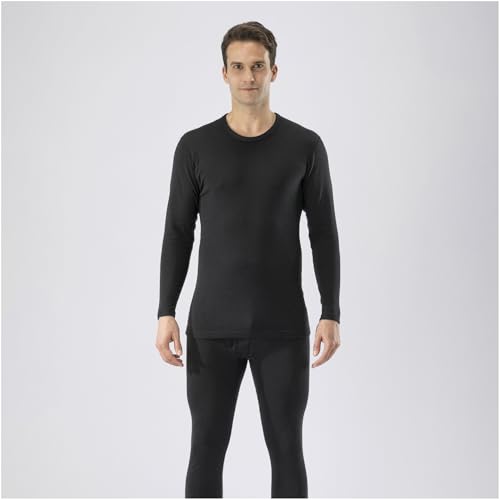 Heat-generating innerwear, Breath Thermo underwear, thick wool crew neck long-sleeve shirt, men's, C2JAAC10, black, size M