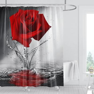 1 Stück Kunstrose wasserdichter Duschvorhang, Blumen-Stil Blumen Badezimmer dekorativer Vorhang mit Plastikhaken