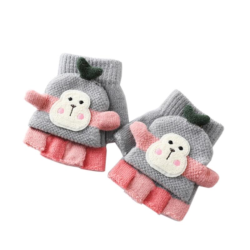 Outdoor Riding Warm Mittens Soft Elastic Knitted Half Finger Glove for Girls Boys Candy Color Cute Gloves