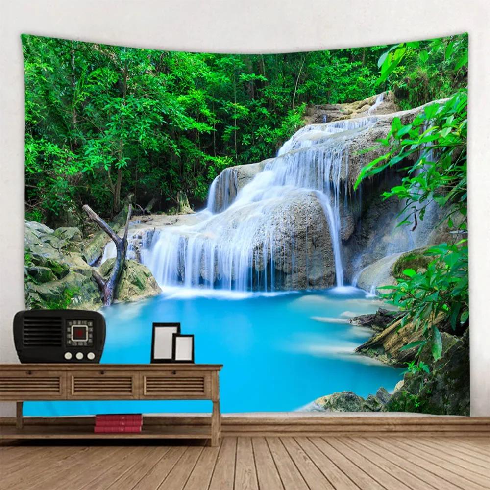 Schöne Waldwasserfall-Wandteppich Wohnzimmer Stoff Wandbild Heimdekoration Wandtuch Strand Picknick-Tischdecke Schlafmatte