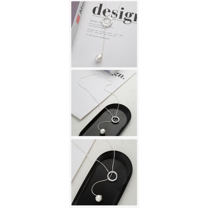 Minimalist Silver Brushed Round Ball Long Necklace Versatile Womens Sweater Accessory
