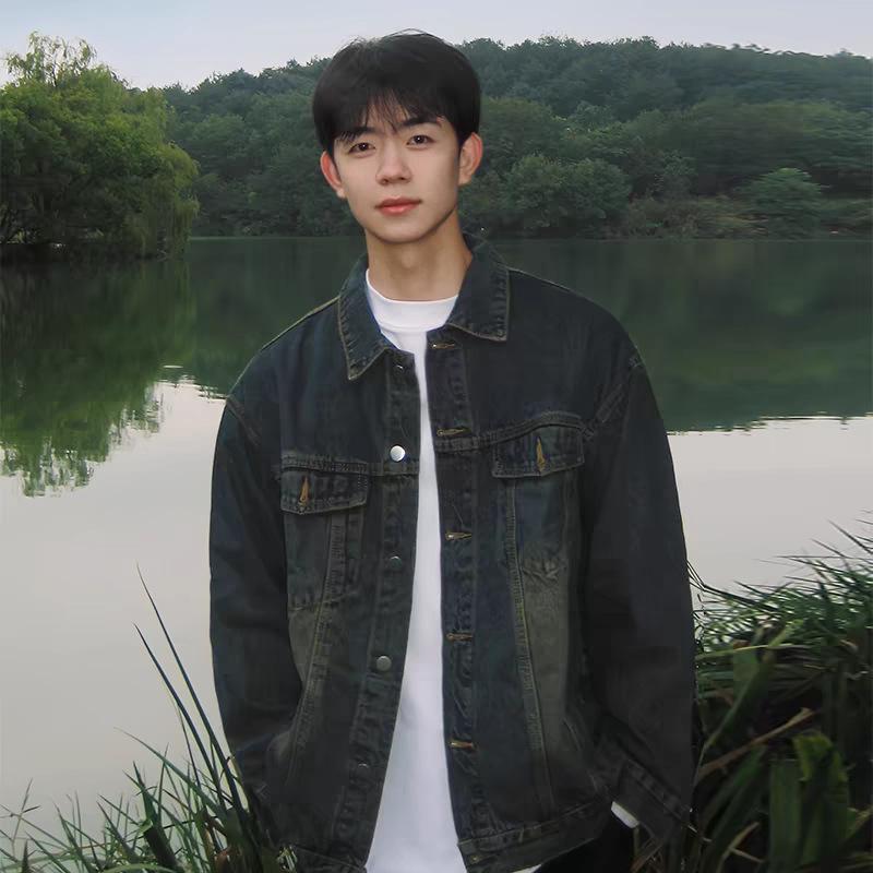 Men s Vintage Washed Distressed Denim Jacket - American Street Style 3XL