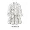 Jnleaog Spring New Arrival Women's Clothing Fashion Style French Fashion Collar with Belt Print Dress 5216047