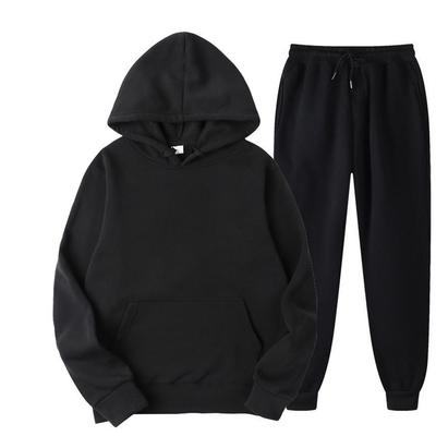 Unisex Autumn/Winter Fleece Solid Color Suit: Loose Sweatshirt & Sweatpants Two-Piece Set (180g)