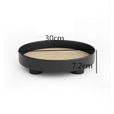 

Nordic Round Plastic Tray Wooden Plastic Organize Disk Snacks Sundries High Foot Plate Home Use Desktop Decoration Tea Tray чёрный