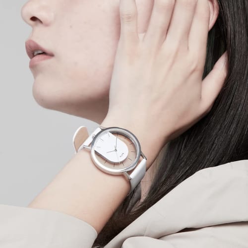 Watch Men's White Popular Brand Leather Stylish Ladies Unisex White Skeleton Watch KLON INVISIBLE RELATION WHITE 40mm