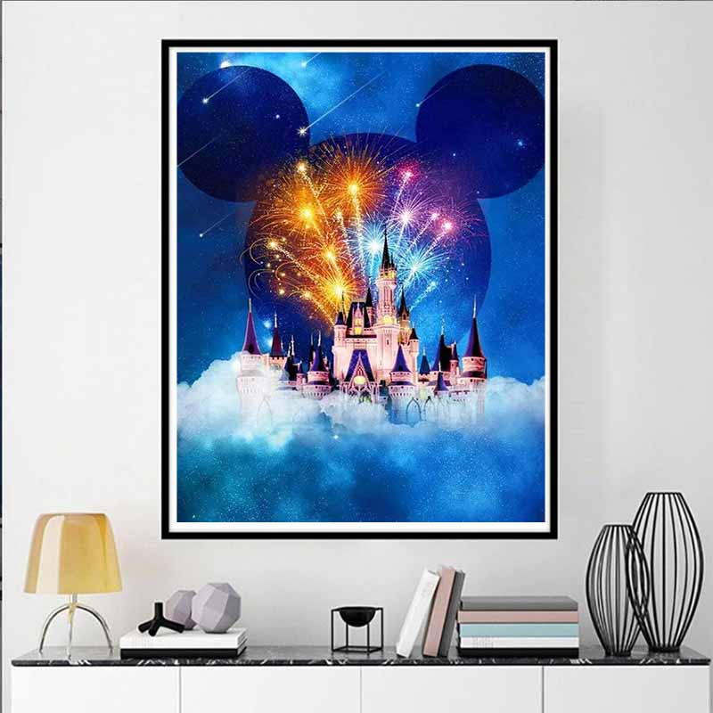 Disney Diamond Painting Castle Mickey Mouse Starry Sky Fireworks Art Painting Cute DIY Rhinestone Mosaic Cross Stitch Kit, Embroidery Gift, Home Decor