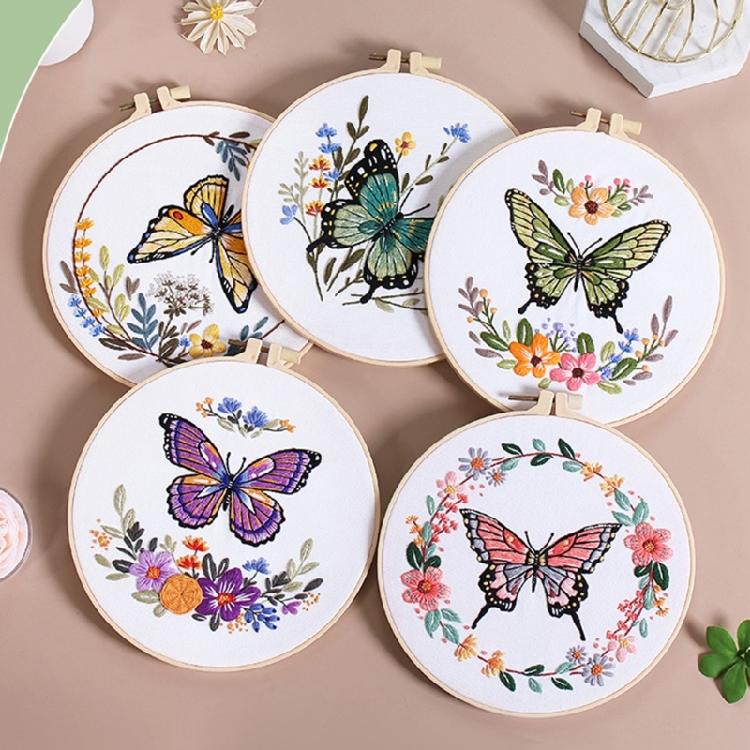 Sewing Kits Embroidery Kits with Butterfly Floral Pattern Handmade Butterfly Floral Embroidery Starter Kits for Woman