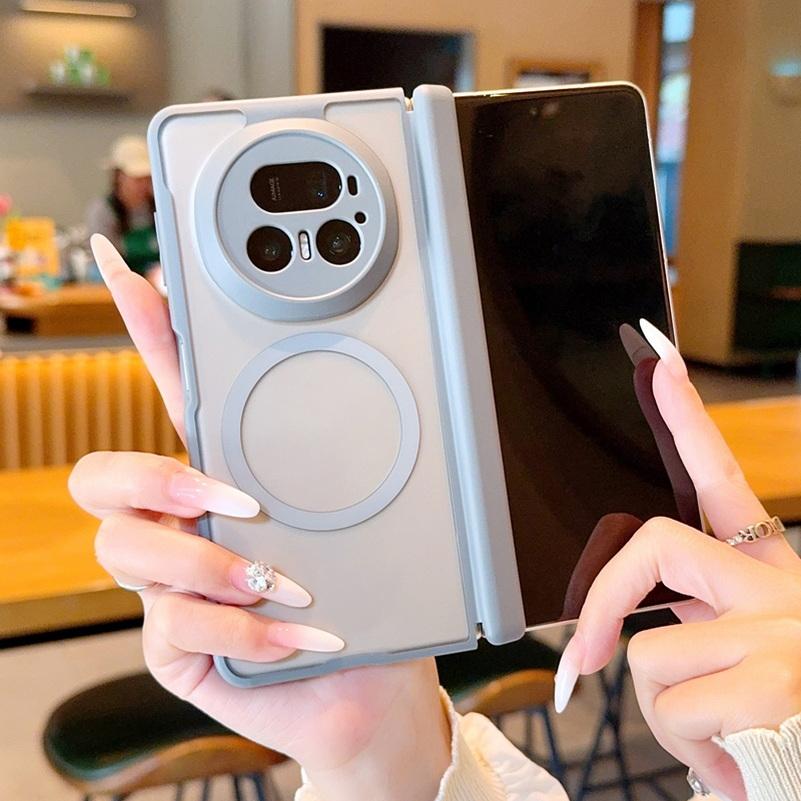 Frosted Matte Semi-Transparent Magnetic Center Axis Phone Case For Honor Magic V5 magic V3 V2 With Magnetic Ring Protect Cover HONOR Magic V5