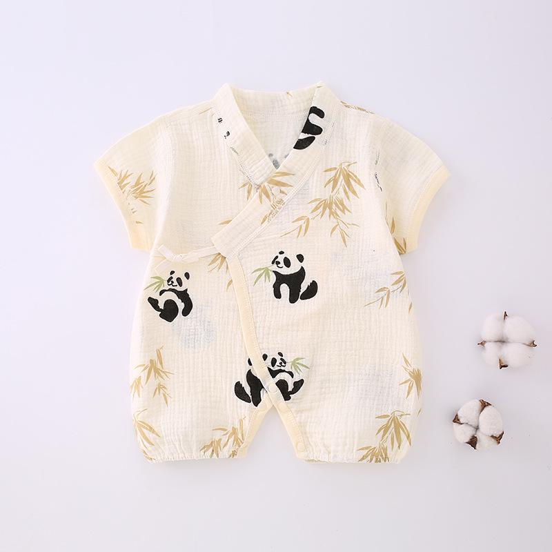 Baby Sleeveless Gauze Bodysuit - Lightweight Cotton Jumpsuit with Lace-up Detail for Spring/Summer