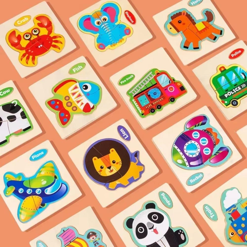 Baby Montessori Toys 3d Wooden Puzzle Cartoon Animal Traffic Jigsaw Puzzle Early Learning Educational Toys for Children Gift