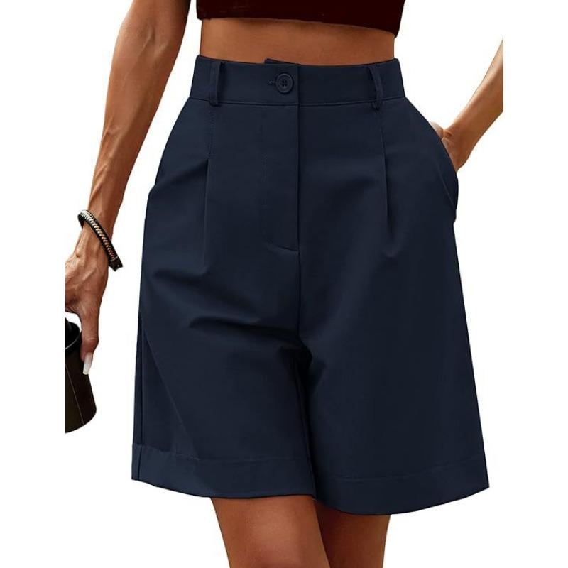 Women Casual Elastic Waist Wide Pants Summer New Shorts with Pockets
