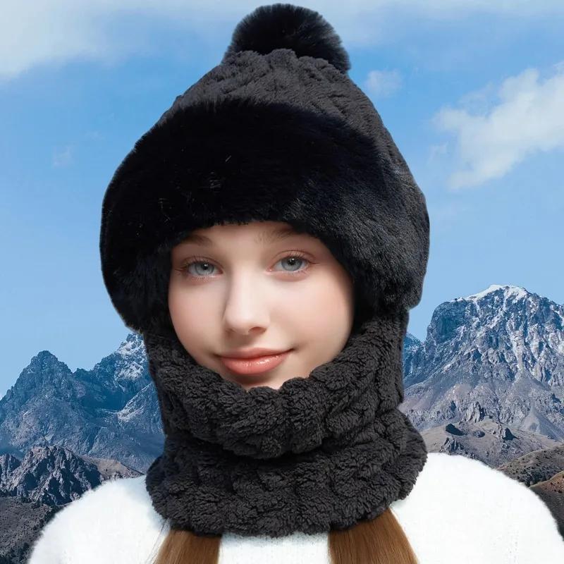 Warm Plush Knitted Hat for Women - Winter Ski Hat , Solid Color, Suitable for Autumn Winter Outdoor Use
