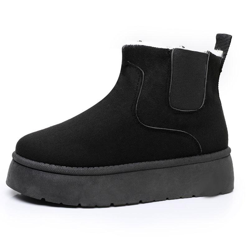 Winter new snow boots women's thick-soled large cotton boots piled and thickened solid color elastic cotton shoes